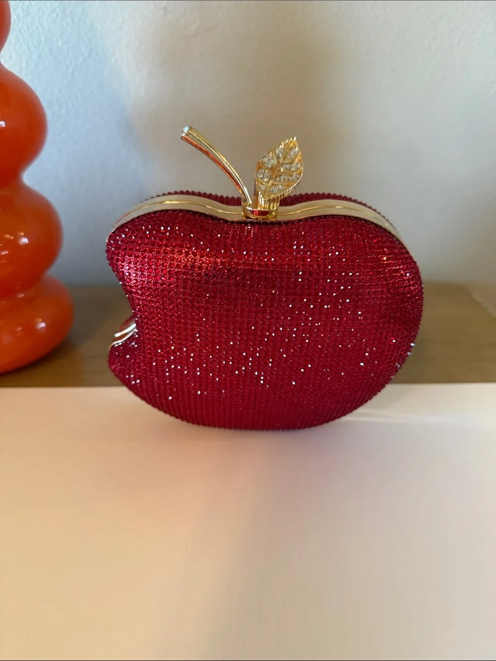Red Crystal Apple Clutch Bag with Gold Stem